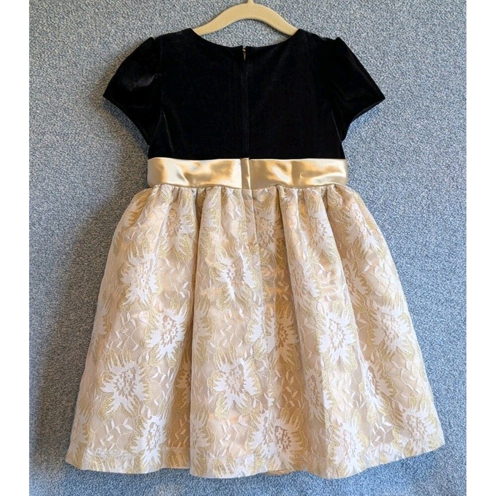Special Editions Sears Girls Size 5T Velvet Puff Sleeve Glitter Lace Bow Dress - Picture 4 of 9